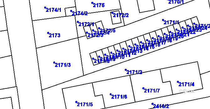 Parcela st. 2171/10 v KÚ Chomutov II, Katastrální mapa