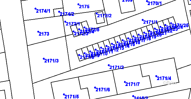 Parcela st. 2171/11 v KÚ Chomutov II, Katastrální mapa