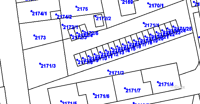 Parcela st. 2171/12 v KÚ Chomutov II, Katastrální mapa
