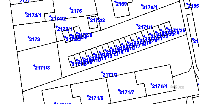 Parcela st. 2171/13 v KÚ Chomutov II, Katastrální mapa