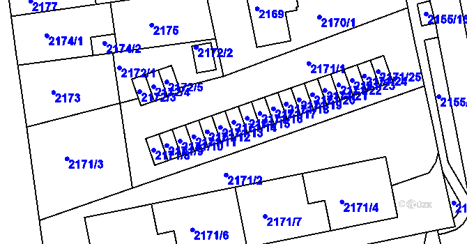 Parcela st. 2171/14 v KÚ Chomutov II, Katastrální mapa