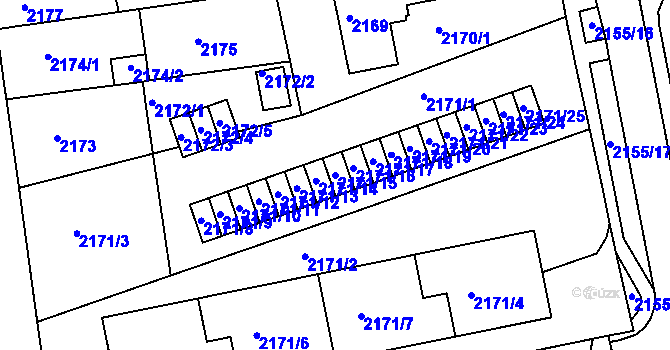 Parcela st. 2171/15 v KÚ Chomutov II, Katastrální mapa