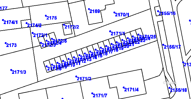 Parcela st. 2171/17 v KÚ Chomutov II, Katastrální mapa
