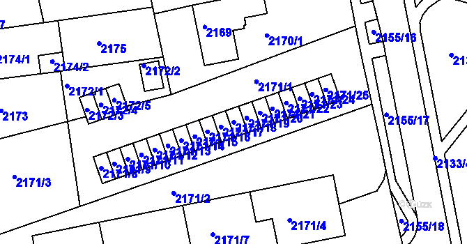 Parcela st. 2171/18 v KÚ Chomutov II, Katastrální mapa