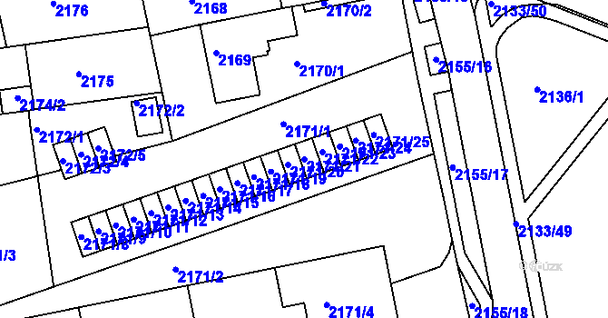 Parcela st. 2171/21 v KÚ Chomutov II, Katastrální mapa