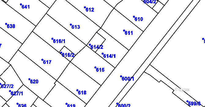Parcela st. 614/1 v KÚ Chomutov II, Katastrální mapa