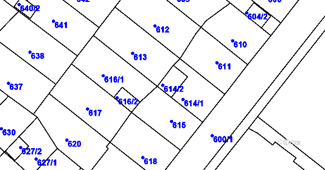 Parcela st. 614/2 v KÚ Chomutov II, Katastrální mapa