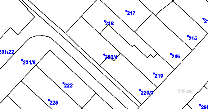 Parcela st. 220/4 v KÚ Chomutov II, Katastrální mapa