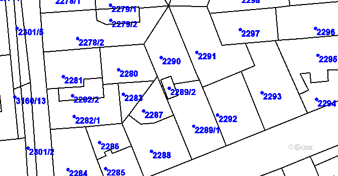 Parcela st. 2289/2 v KÚ Chomutov II, Katastrální mapa