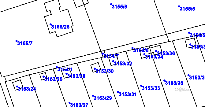 Parcela st. 3154/7 v KÚ Chomutov II, Katastrální mapa