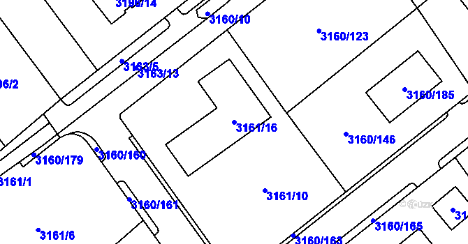 Parcela st. 3161/16 v KÚ Chomutov II, Katastrální mapa