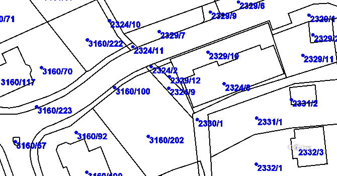 Parcela st. 2324/9 v KÚ Chomutov II, Katastrální mapa