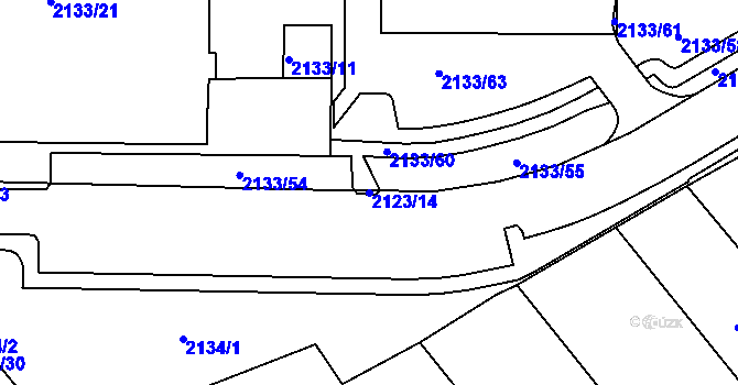 Parcela st. 2123/14 v KÚ Chomutov II, Katastrální mapa