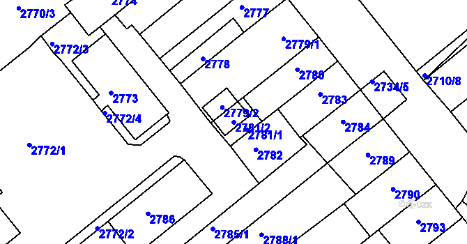 Parcela st. 2781/2 v KÚ Chomutov II, Katastrální mapa