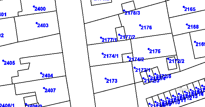 Parcela st. 2174/1 v KÚ Chomutov II, Katastrální mapa