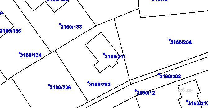 Parcela st. 3160/211 v KÚ Chomutov II, Katastrální mapa