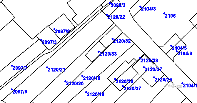 Parcela st. 2120/33 v KÚ Chomutov II, Katastrální mapa
