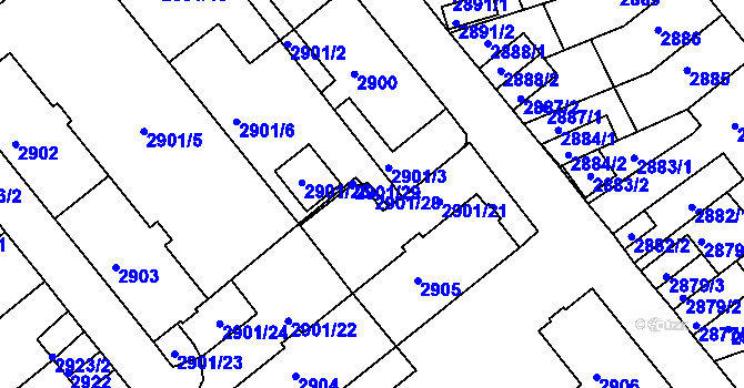 Parcela st. 2901/28 v KÚ Chomutov II, Katastrální mapa