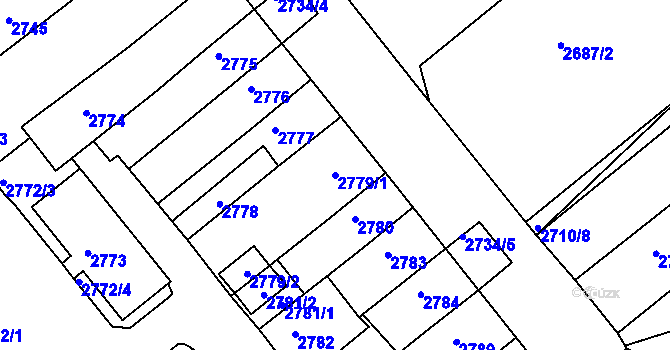 Parcela st. 2779/1 v KÚ Chomutov II, Katastrální mapa