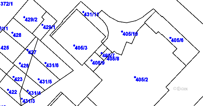 Parcela st. 405/7 v KÚ Chomutov II, Katastrální mapa