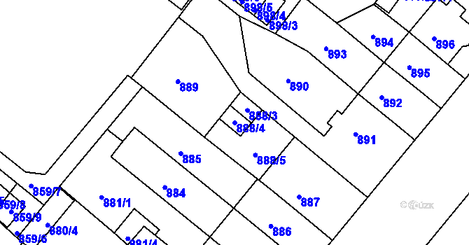 Parcela st. 888/4 v KÚ Chomutov II, Katastrální mapa