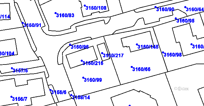Parcela st. 3160/217 v KÚ Chomutov II, Katastrální mapa