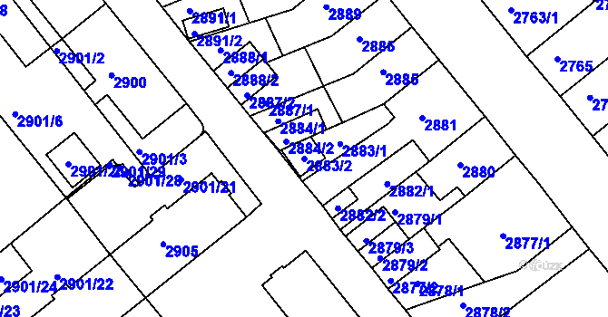 Parcela st. 2883/2 v KÚ Chomutov II, Katastrální mapa