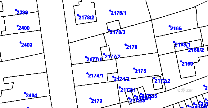 Parcela st. 2177/2 v KÚ Chomutov II, Katastrální mapa