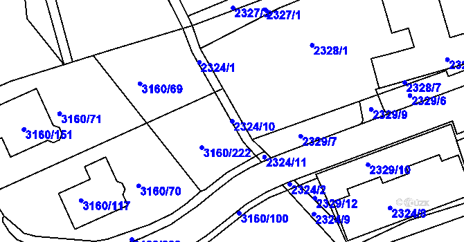 Parcela st. 2324/10 v KÚ Chomutov II, Katastrální mapa