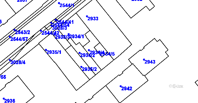 Parcela st. 2934/5 v KÚ Chomutov II, Katastrální mapa