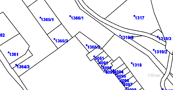 Parcela st. 1366/2 v KÚ Chomutov II, Katastrální mapa