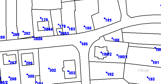 Parcela st. 186 v KÚ Chomýž, Katastrální mapa