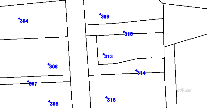 Parcela st. 313 v KÚ Chomýž, Katastrální mapa