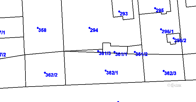 Parcela st. 361/3 v KÚ Chomýž, Katastrální mapa