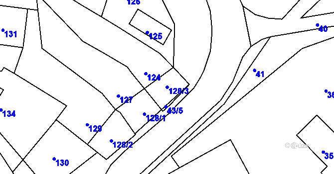 Parcela st. 128/3 v KÚ Chomýž, Katastrální mapa