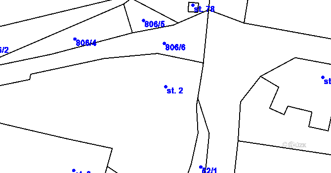 Parcela st. 2 v KÚ Choratice, Katastrální mapa