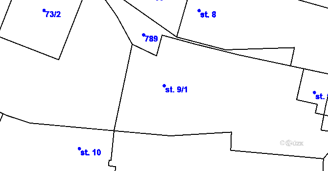 Parcela st. 9/1 v KÚ Choratice, Katastrální mapa