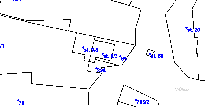Parcela st. 9/3 v KÚ Choratice, Katastrální mapa