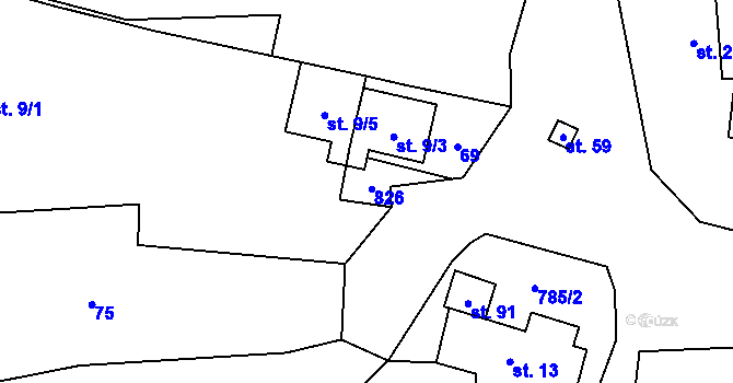 Parcela st. 9/4 v KÚ Choratice, Katastrální mapa