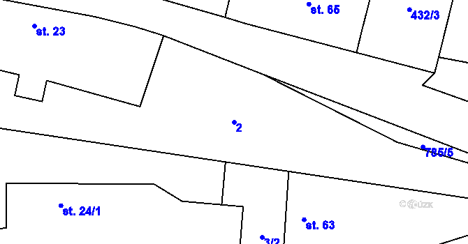Parcela st. 2 v KÚ Choratice, Katastrální mapa