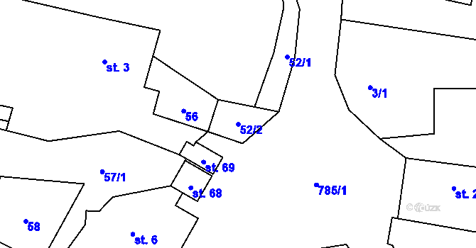 Parcela st. 52/2 v KÚ Choratice, Katastrální mapa
