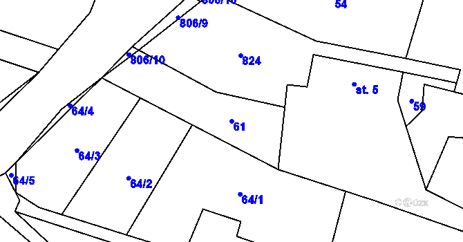 Parcela st. 61 v KÚ Choratice, Katastrální mapa