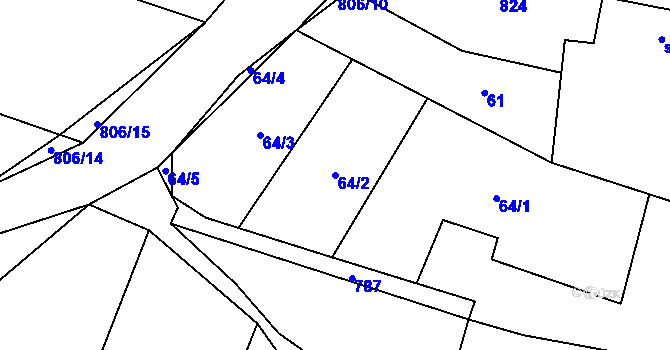 Parcela st. 64/2 v KÚ Choratice, Katastrální mapa