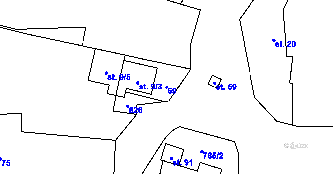 Parcela st. 69 v KÚ Choratice, Katastrální mapa