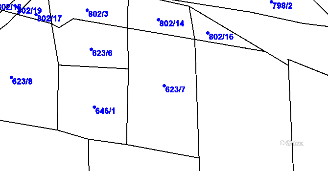 Parcela st. 623/7 v KÚ Choratice, Katastrální mapa