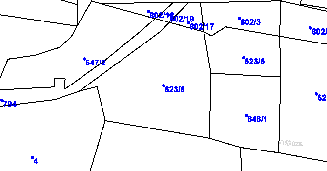 Parcela st. 623/8 v KÚ Choratice, Katastrální mapa