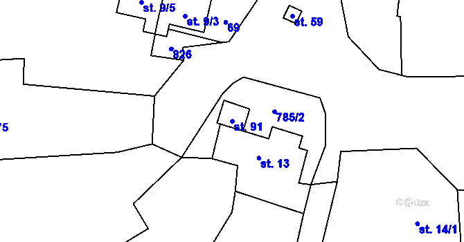 Parcela st. 91 v KÚ Choratice, Katastrální mapa