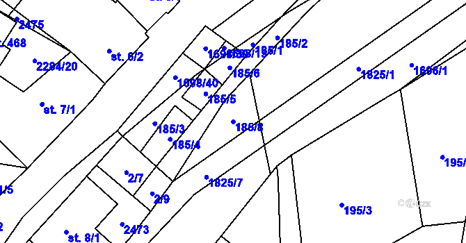 Parcela st. 185/8 v KÚ Chornice, Katastrální mapa