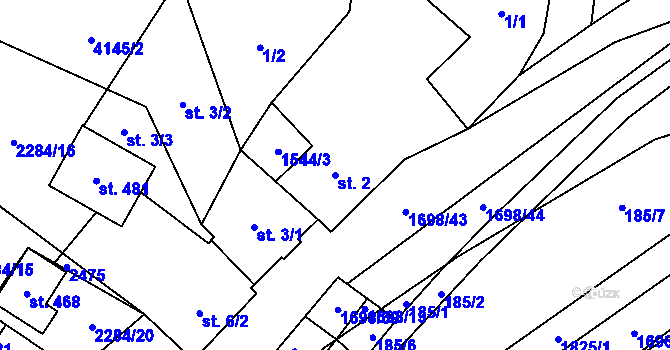 Parcela st. 2 v KÚ Chornice, Katastrální mapa