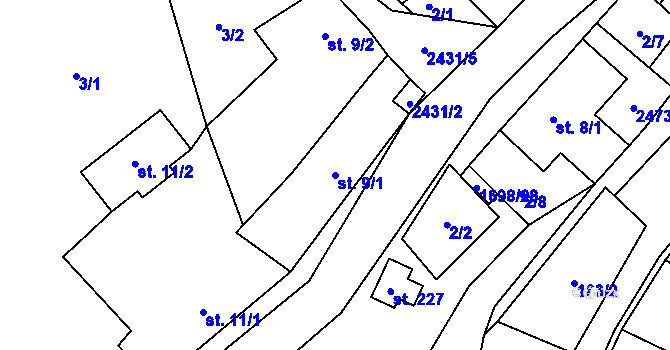 Parcela st. 9/1 v KÚ Chornice, Katastrální mapa